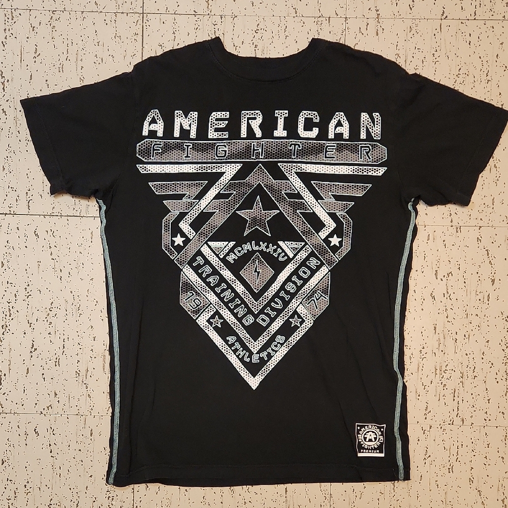 American Fighter Training Division Full Graphic Spellout T Shirt Black And Grey